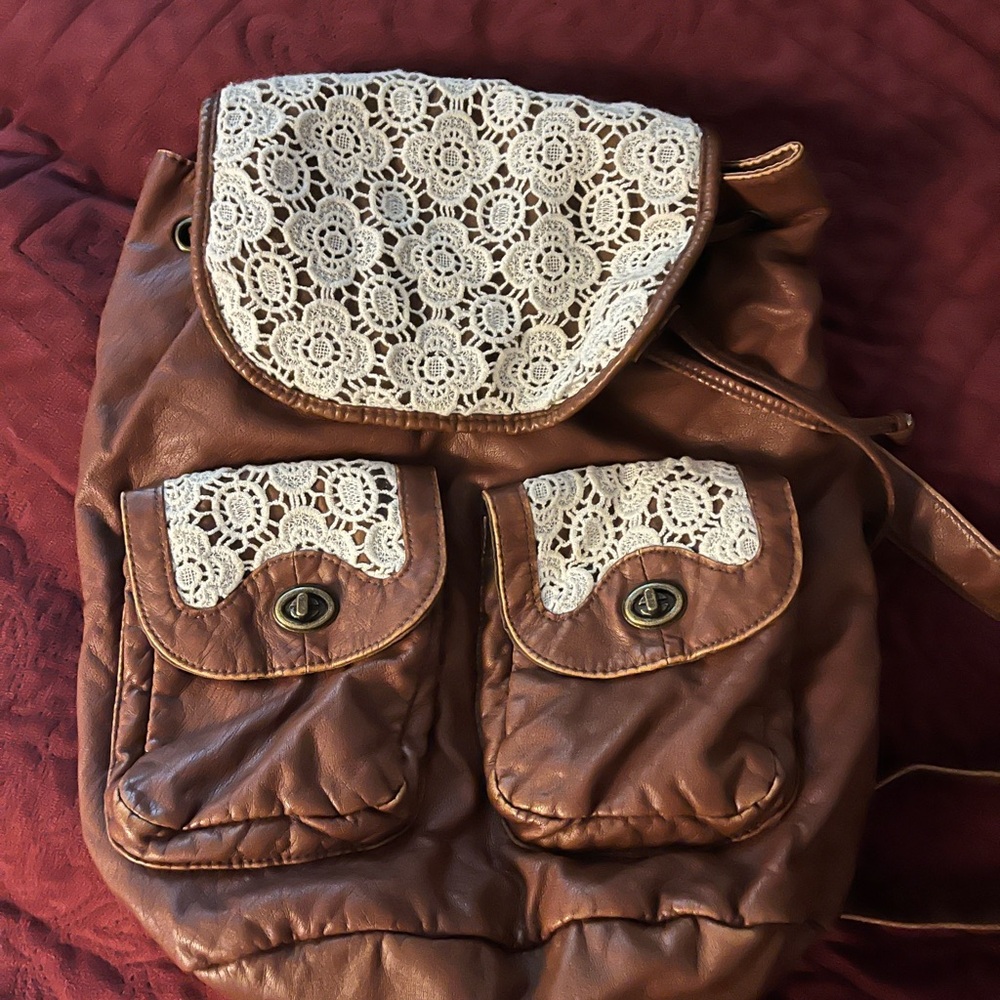 Brown Lace Accent Women's Mini Backpack